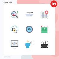 grupo de 9 signos y símbolos de colores planos para elementos de diseño de vectores editables de flecha de anuncio de plan de bloqueador digital