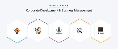 Corporate Development And Business Management 5 FilledLine icon pack including magnifier. hiring. gear. glass. working vector