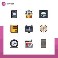 Set of 9 Modern UI Icons Symbols Signs for live web machine design medical book Editable Vector Design Elements