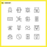 Outline Pack of 16 Universal Symbols of hardware shop fire hanging board Editable Vector Design Elements