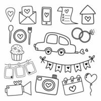 Hand drawn wedding icon doodle set vector