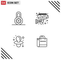 Stock Vector Icon Pack of 4 Line Signs and Symbols for control dummy cctv smart bag Editable Vector Design Elements