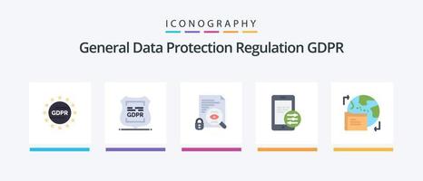 Gdpr Flat 5 Icon Pack Including world. security. private. mobile. surveillance. Creative Icons Design vector