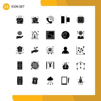 Set of 25 Vector Solid Glyphs on Grid for processor cpu phone left distribute Editable Vector Design Elements