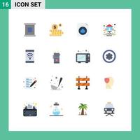 Pictogram Set of 16 Simple Flat Colors of talkie wifi file beach rent Editable Pack of Creative Vector Design Elements