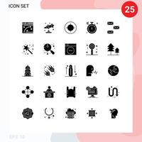 Group of 25 Modern Solid Glyphs Set for email contact focus back direction Editable Vector Design Elements