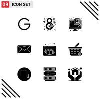 Modern Set of 9 Solid Glyphs Pictograph of box message computer mail envelope Editable Vector Design Elements