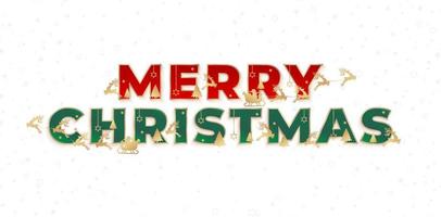 merry christmas text effect. Christmas letter fonts red and green color with isolated white background and golden strokes vector, applicable for greeting cards, invitation, sign and banners. vector