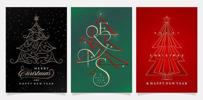 illustration of Christmas card with Christmas tree vector design set. Merry Christmas and Happy new year greeting card, Merry Xmas typography for greeting card, banner, flyer, poster, letterpress foil