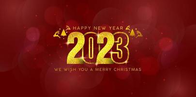 illustration of 2023 Happy New Year golden colors with red backgrounds for sign billboard, printable design , Advertising material, Layouts and print collages flyer celebration, holiday party elements vector
