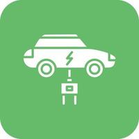 icono de fondo de esquina redonda de glifo de coche eléctrico vector