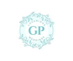 GP Initials letter Wedding monogram logos template, hand drawn modern minimalistic and floral templates for Invitation cards, Save the Date, elegant identity. vector