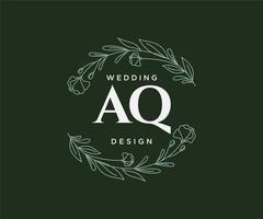 AQ Initials letter Wedding monogram logos collection, hand drawn modern minimalistic and floral templates for Invitation cards, Save the Date, elegant identity for restaurant, boutique, cafe in vector