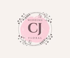 CJ Initials letter Wedding monogram logos template, hand drawn modern minimalistic and floral templates for Invitation cards, Save the Date, elegant identity. vector