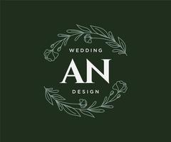 una colección de logotipos de monograma de boda con letras iniciales, plantillas minimalistas y florales modernas dibujadas a mano para tarjetas de invitación, guardar la fecha, identidad elegante para restaurante, boutique, café en vector