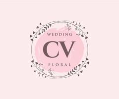 CV Initials letter Wedding monogram logos template, hand drawn modern minimalistic and floral templates for Invitation cards, Save the Date, elegant identity. vector