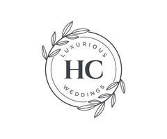 plantilla de logotipos de monograma de boda con letras iniciales hc, plantillas florales y minimalistas modernas dibujadas a mano para tarjetas de invitación, guardar la fecha, identidad elegante. vector