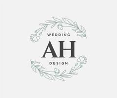 colección de logotipos de monograma de boda con letras iniciales ah, plantillas florales y minimalistas modernas dibujadas a mano para tarjetas de invitación, guardar la fecha, identidad elegante para restaurante, boutique, café en vector