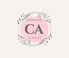 Plantilla de logotipos de monograma de boda con letras iniciales ca, plantillas florales y minimalistas modernas dibujadas a mano para tarjetas de invitación, guardar la fecha, identidad elegante. vector
