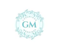 plantilla de logotipos de monograma de boda con letras iniciales gm, plantillas florales y minimalistas modernas dibujadas a mano para tarjetas de invitación, guardar la fecha, identidad elegante. vector