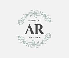 colección de logotipos de monograma de boda con letras iniciales ar, plantillas florales y minimalistas modernas dibujadas a mano para tarjetas de invitación, guardar la fecha, identidad elegante para restaurante, boutique, café en vector