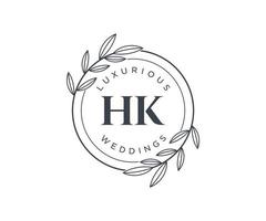 plantilla de logotipos de monograma de boda con letras iniciales hk, plantillas florales y minimalistas modernas dibujadas a mano para tarjetas de invitación, guardar la fecha, identidad elegante. vector