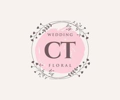 CT Initials letter Wedding monogram logos template, hand drawn modern minimalistic and floral templates for Invitation cards, Save the Date, elegant identity. vector