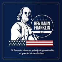 retrato de ilustración vectorial de benjamin franklin y bandera de estados unidos vector