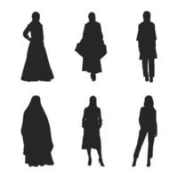 Black silhouette of a hijab Muslim woman standing. Vector illustration