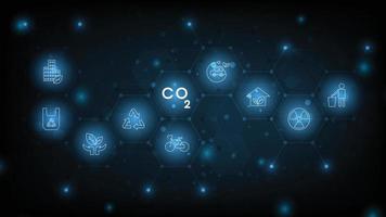 Idea of reduce CO2 emissions to limit global warming.Lower CO2 levels with sustainable development on renewable energy, planting tree and green energy to stop climate change. vector