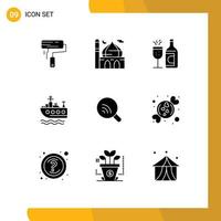 User Interface Pack of 9 Basic Solid Glyphs of search swim moon ship easter Editable Vector Design Elements