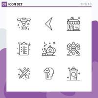 Pictogram Set of 9 Simple Outlines of seo green tea dollar teapot clipboard Editable Vector Design Elements