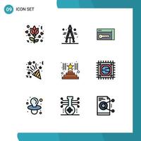 Universal Icon Symbols Group of 9 Modern Filledline Flat Colors of microchip award key success star Editable Vector Design Elements