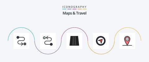 Maps and Travel Line Filled Flat 5 Icon Pack Including . pointer. vector