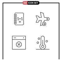 Mobile Interface Line Set of 4 Pictograms of education cancel plane layout Editable Vector Design Elements