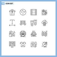 paquete de 16 signos y símbolos de contornos modernos para medios de impresión web, como elementos de diseño de vectores editables de salud para fumadores de películas de fuentes de banco