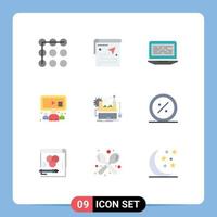 User Interface Pack of 9 Basic Flat Colors of type writer team laptop online computer Editable Vector Design Elements