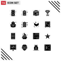 Pictogram Set of 16 Simple Solid Glyphs of box achievement learning price trophy Editable Vector Design Elements