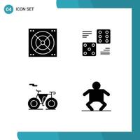 Set of 4 Vector Solid Glyphs on Grid for fan outline dice six baby Editable Vector Design Elements
