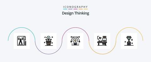 línea de pensamiento de diseño lleno de paquete de iconos planos 5 que incluye lámpara. mesa. luz. dibujo. solución vector