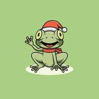 Cute christmas frog cartoon illustration vector