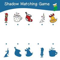 Shadow matching game worksheet Educational printable worksheet for children with Christmas theme. Matching the images with the shadow worksheet. Vector file.