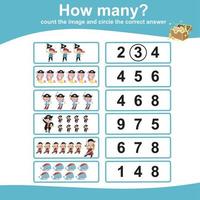 Count and circle answer for children. Educational printable math worksheet for children. Vector File.