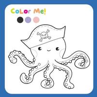 Coloring worksheet for children with pirate theme. Educational printable worksheet. Vector file for coloring sheet.