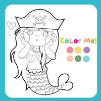 Coloring pirate worksheet for children. Educational printable worksheet. Cute pirate illustration. Vector file for coloring sheet.