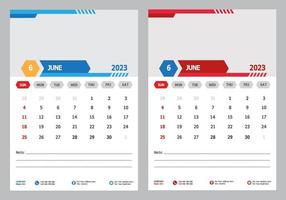 moderno 2023 bien calendario junio plantilla de diseño pro vector