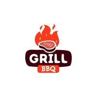 barbeque grill logo icon with steak meat and fire flame icon design illustration Vector