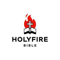 cross, bible and fire icon, Church logo. The open bible and the holy cross fire flame background vector