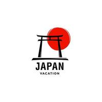 Japanese torii gate and sun icon vector logo illustration Design