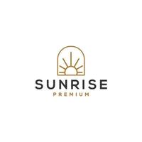 elegant hipster gold sun sunset sunrise with beach ocean sea water logo icon vector in trendy line linear, outline logo vector for hotel